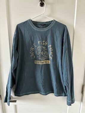 Chowda Fish Palace Men's Long Sleeve Tee - Dusty Blue